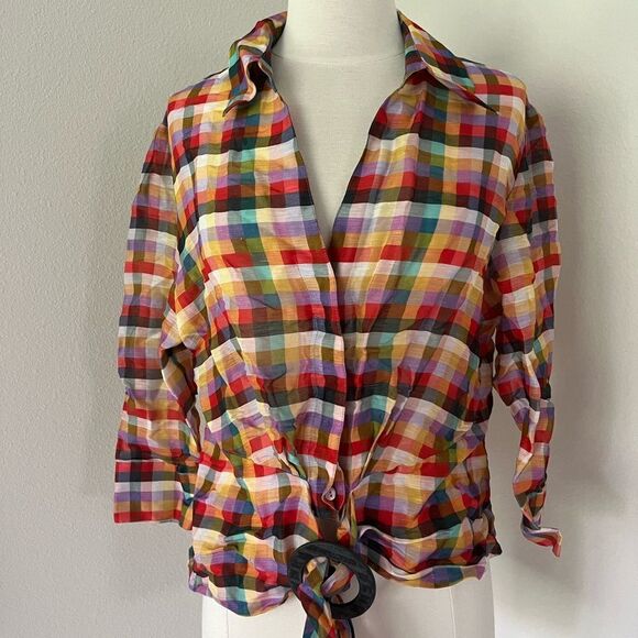Lafayette 148 New York Linen Silk Multicolor Blouse 14 - Picture 1 of 6